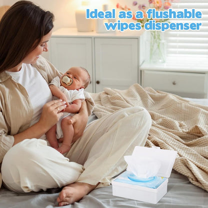 2 Pack Wipes Dispenser Compatible with Cottonelle Flushable, Refillable Wipe Holder with Sealing Lid, Keeps Wipes Clean and Fresh, Non-Slip Wipe Container White Storage Box for Home Car Office
