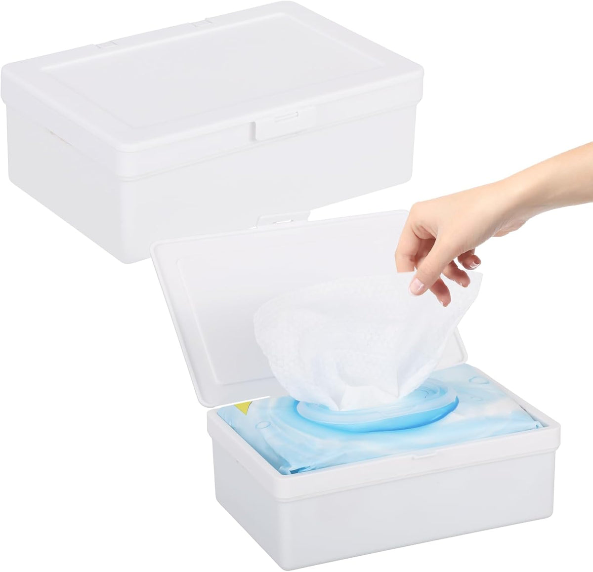 2 Pack Wipes Dispenser Compatible with Cottonelle Flushable, Refillable Wipe Holder with Sealing Lid, Keeps Wipes Clean and Fresh, Non-Slip Wipe Container White Storage Box for Home Car Office
