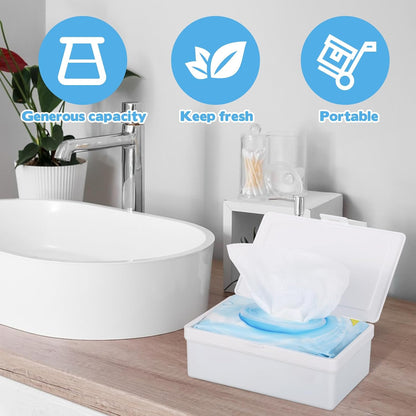2 Pack Wipes Dispenser Compatible with Cottonelle Flushable, Refillable Wipe Holder with Sealing Lid, Keeps Wipes Clean and Fresh, Non-Slip Wipe Container White Storage Box for Home Car Office