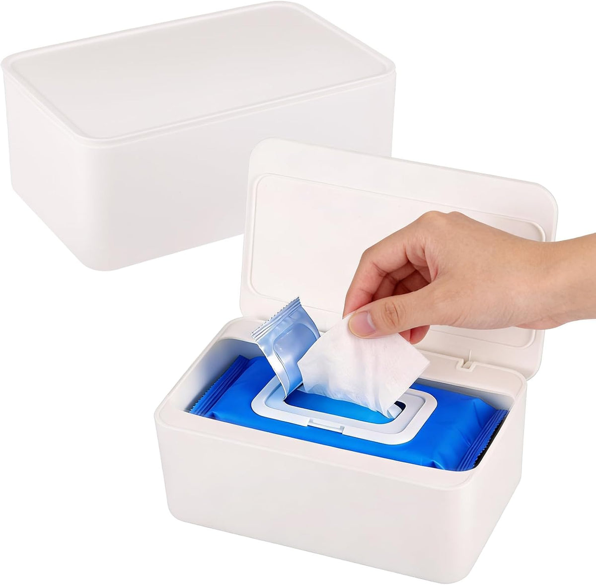 2 Pack Wipes Dispenser Compatible with Cottonelle Flushable, Refillable Wipe Holder with Sealing Lid, Keeps Wipes Clean and Fresh, Non-Slip Wipe Container White Storage Box for Home Car Office