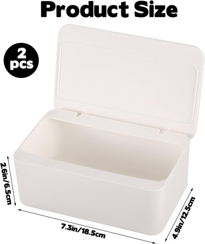 2 Pack Wipes Dispenser Compatible with Cottonelle Flushable, Refillable Wipe Holder with Sealing Lid, Keeps Wipes Clean and Fresh, Non-Slip Wipe Container White Storage Box for Home Car Office