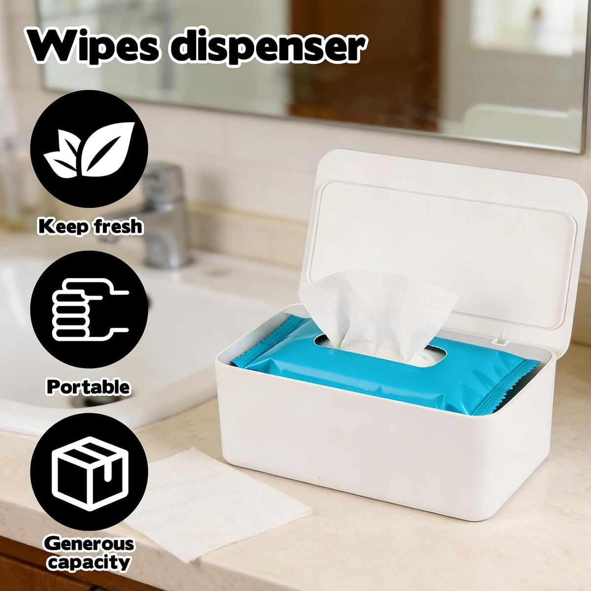 2 Pack Wipes Dispenser Compatible with Cottonelle Flushable, Refillable Wipe Holder with Sealing Lid, Keeps Wipes Clean and Fresh, Non-Slip Wipe Container White Storage Box for Home Car Office
