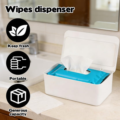 2 Pack Wipes Dispenser Compatible with Cottonelle Flushable, Refillable Wipe Holder with Sealing Lid, Keeps Wipes Clean and Fresh, Non-Slip Wipe Container White Storage Box for Home Car Office