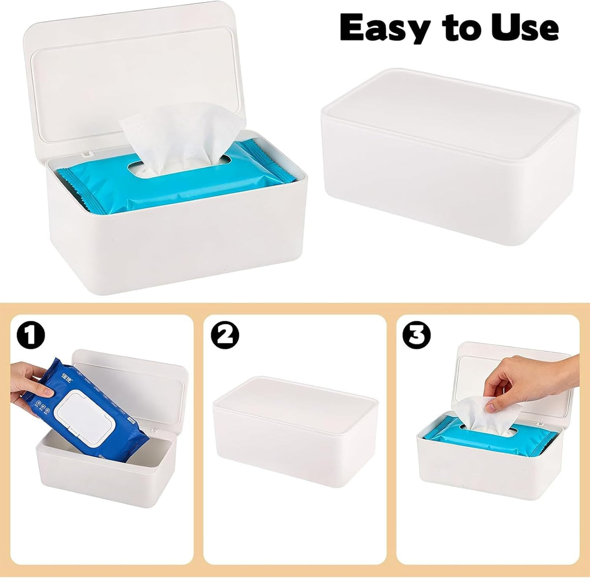 2 Pack Wipes Dispenser Compatible with Cottonelle Flushable, Refillable Wipe Holder with Sealing Lid, Keeps Wipes Clean and Fresh, Non-Slip Wipe Container White Storage Box for Home Car Office
