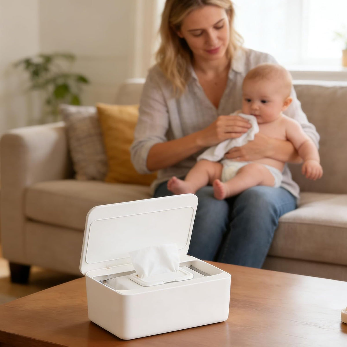 2 Pack Wipes Dispenser Compatible with Cottonelle Flushable, Refillable Wipe Holder with Sealing Lid, Keeps Wipes Clean and Fresh, Non-Slip Wipe Container White Storage Box for Home Car Office