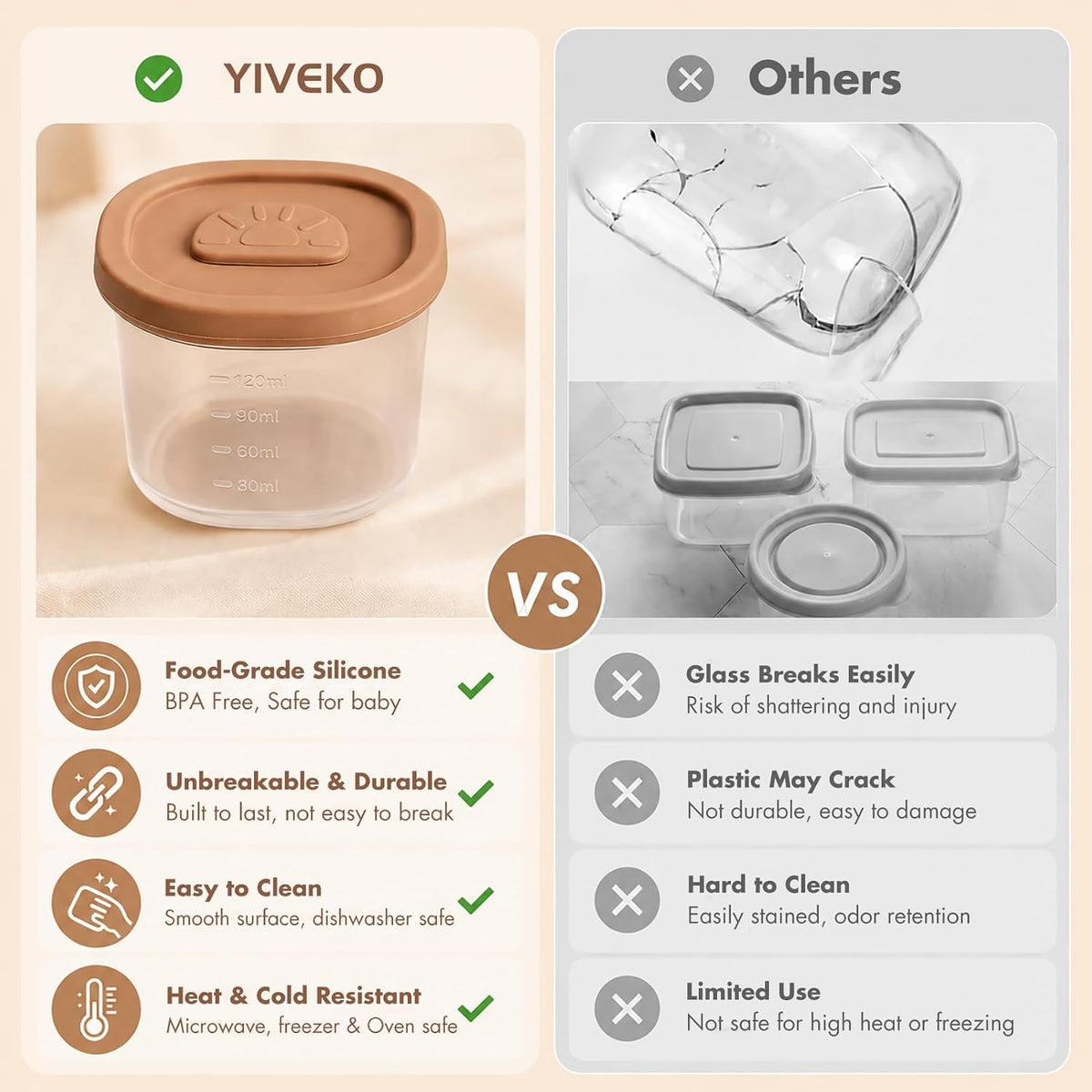 Baby Food Containers with Lids Silicone Baby Food Storage Containers for Infants & Toddlers, Leakproof Freezer-Safe Reusable Baby Food Jars for Breastmilk & Solid Foods, 4oz Silicone Containers, 4PK