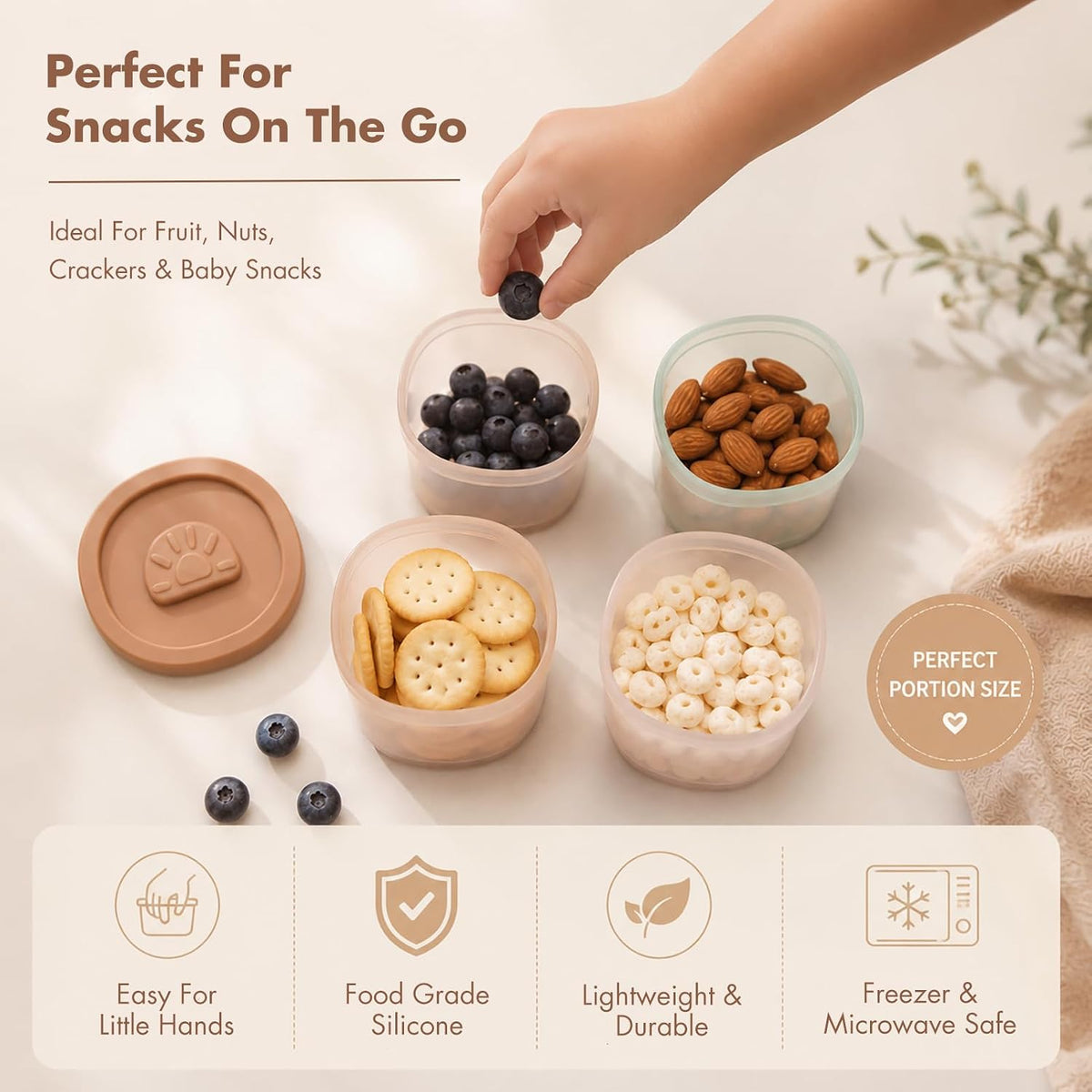 Baby Food Containers with Lids Silicone Baby Food Storage Containers for Infants & Toddlers, Leakproof Freezer-Safe Reusable Baby Food Jars for Breastmilk & Solid Foods, 4oz Silicone Containers, 4PK