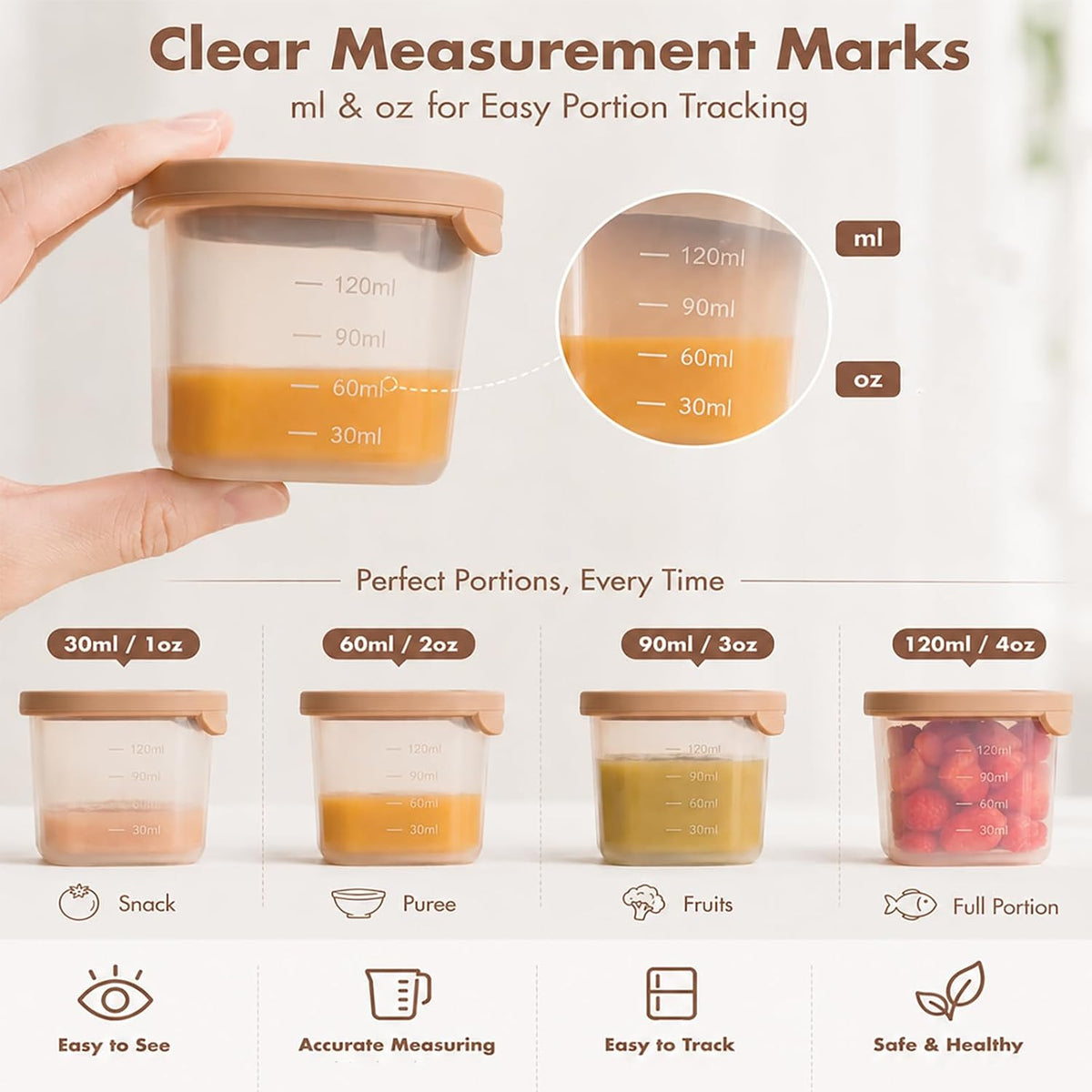 Baby Food Containers with Lids Silicone Baby Food Storage Containers for Infants & Toddlers, Leakproof Freezer-Safe Reusable Baby Food Jars for Breastmilk & Solid Foods, 4oz Silicone Containers, 4PK