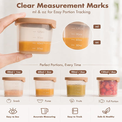 Baby Food Containers with Lids Silicone Baby Food Storage Containers for Infants & Toddlers, Leakproof Freezer-Safe Reusable Baby Food Jars for Breastmilk & Solid Foods, 4oz Silicone Containers, 4PK
