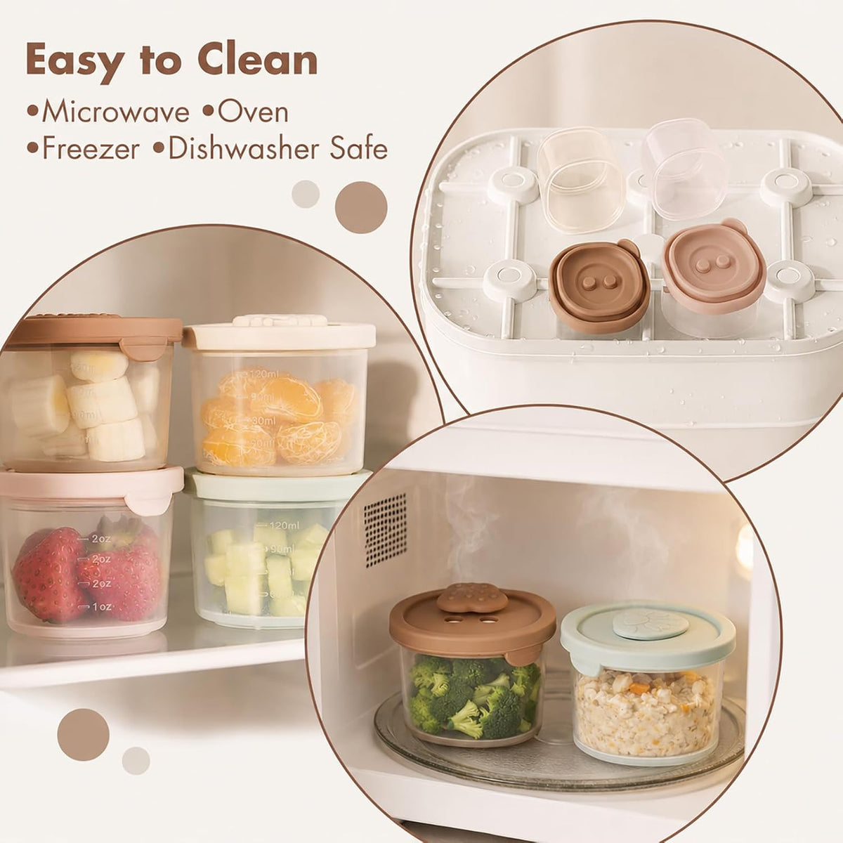Baby Food Containers with Lids Silicone Baby Food Storage Containers for Infants & Toddlers, Leakproof Freezer-Safe Reusable Baby Food Jars for Breastmilk & Solid Foods, 4oz Silicone Containers, 4PK