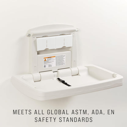 Horizontal Baby Changing Station, Light Platinum, Wall-Mounted Fold-Down Diaper Change Table with Safety Straps for Restaurants/Hotels/Schools/Airports