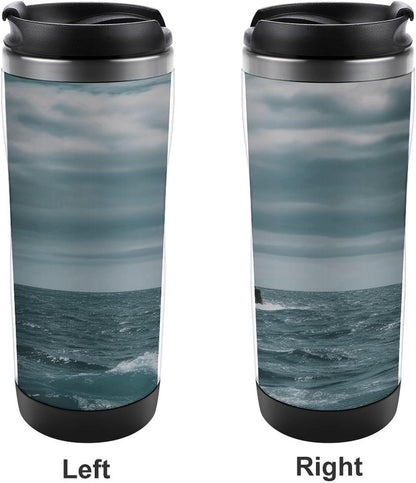 13oz Insulated Travel Coffee Mug Reusable Coffee Cup Water Bottle | Lighthouse Ocean Travel Mug with Leak Proof Lid Double Wall Stainless Steel Coffee Tumbler Personalized Gift