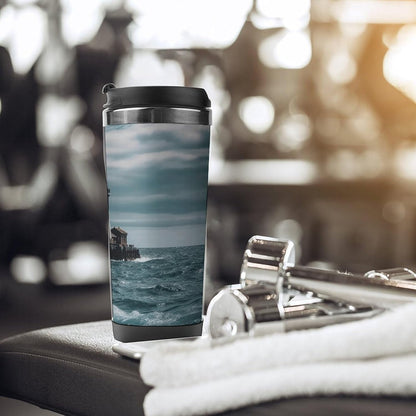 13oz Insulated Travel Coffee Mug Reusable Coffee Cup Water Bottle | Lighthouse Ocean Travel Mug with Leak Proof Lid Double Wall Stainless Steel Coffee Tumbler Personalized Gift