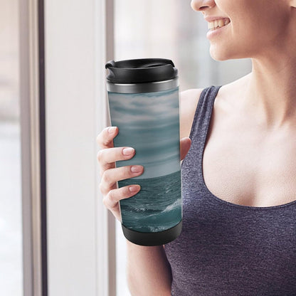 13oz Insulated Travel Coffee Mug Reusable Coffee Cup Water Bottle | Lighthouse Ocean Travel Mug with Leak Proof Lid Double Wall Stainless Steel Coffee Tumbler Personalized Gift