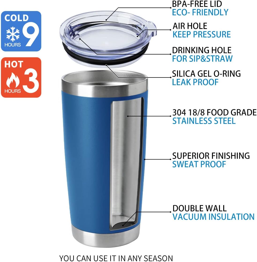 20oz Stainless Steel Tumblers Bulk, Insulated Travel Cup with Lid, Double Wall Vacuum Coffee Mug for Cold & Hot Drinks 1 Pack, Orange