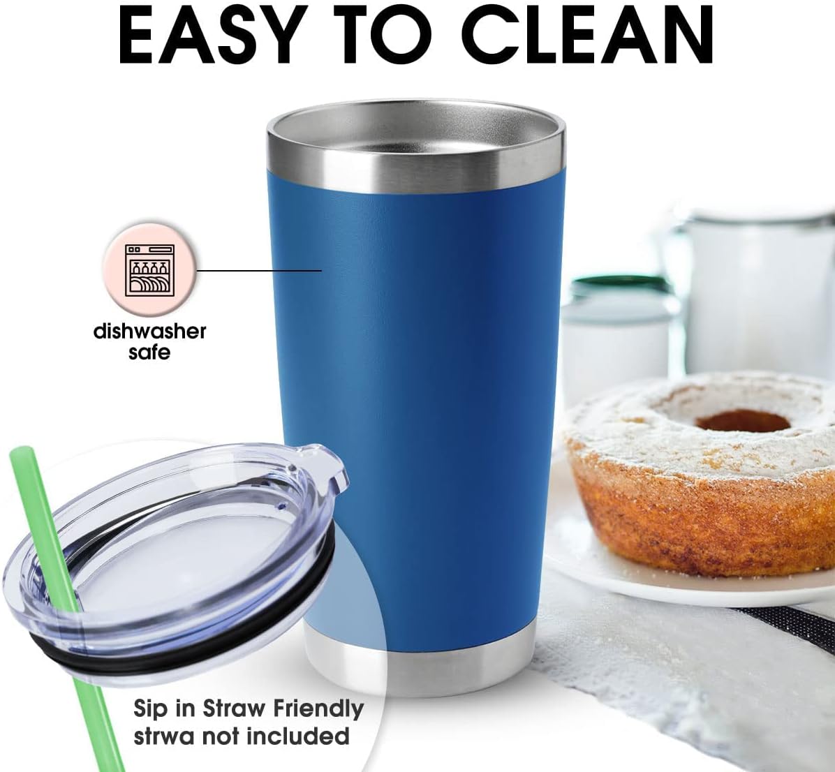 20oz Stainless Steel Tumblers Bulk, Insulated Travel Cup with Lid, Double Wall Vacuum Coffee Mug for Cold & Hot Drinks 1 Pack, Orange