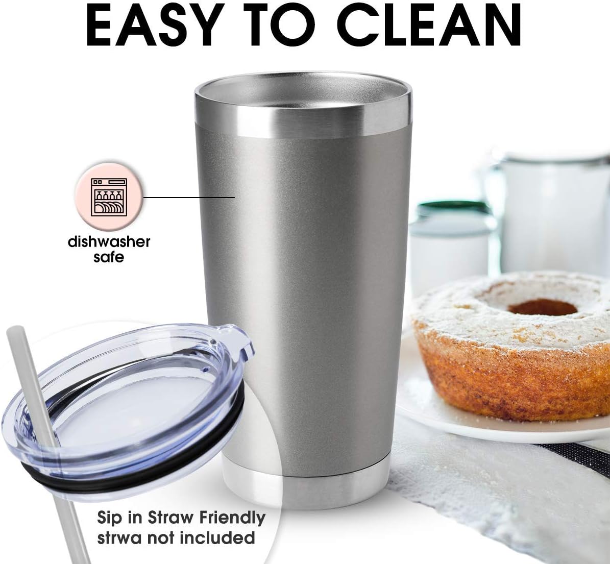 20oz Stainless Steel Tumblers Bulk, Insulated Travel Cup with Lid, Double Wall Vacuum Coffee Mug for Cold & Hot Drinks 1 Pack, Orange
