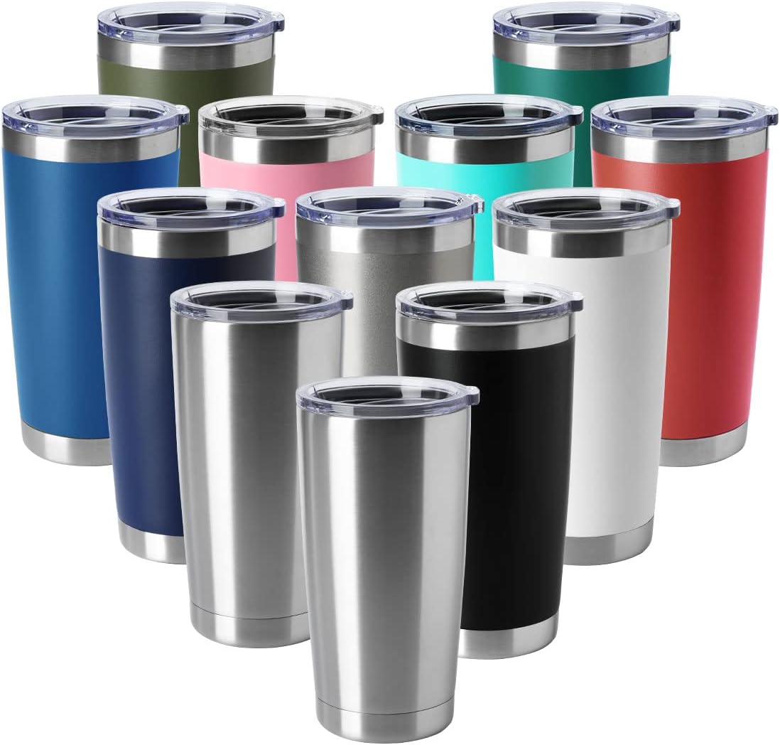 20oz Stainless Steel Tumblers Bulk, Insulated Travel Cup with Lid, Double Wall Vacuum Coffee Mug for Cold & Hot Drinks 1 Pack, Orange