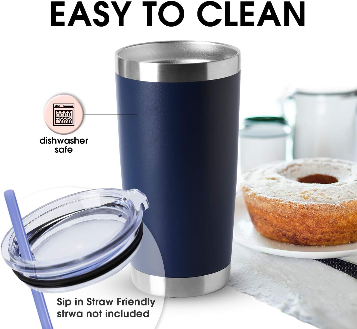 20oz Stainless Steel Tumblers Bulk, Insulated Travel Cup with Lid, Double Wall Vacuum Coffee Mug for Cold & Hot Drinks 1 Pack, Orange