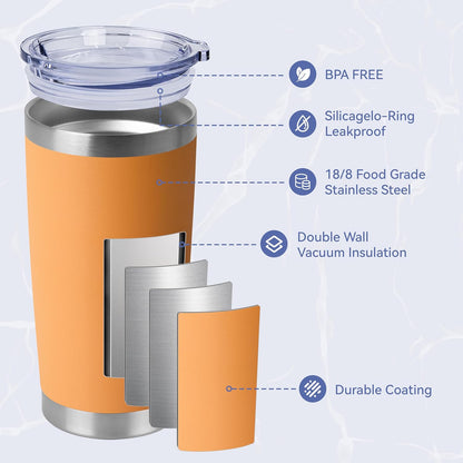 20oz Stainless Steel Tumblers Bulk, Insulated Travel Cup with Lid, Double Wall Vacuum Coffee Mug for Cold & Hot Drinks 1 Pack, Orange