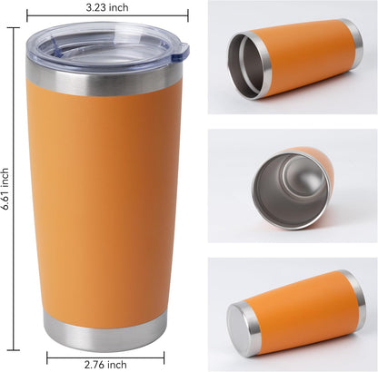 20oz Stainless Steel Tumblers Bulk, Insulated Travel Cup with Lid, Double Wall Vacuum Coffee Mug for Cold & Hot Drinks 1 Pack, Orange