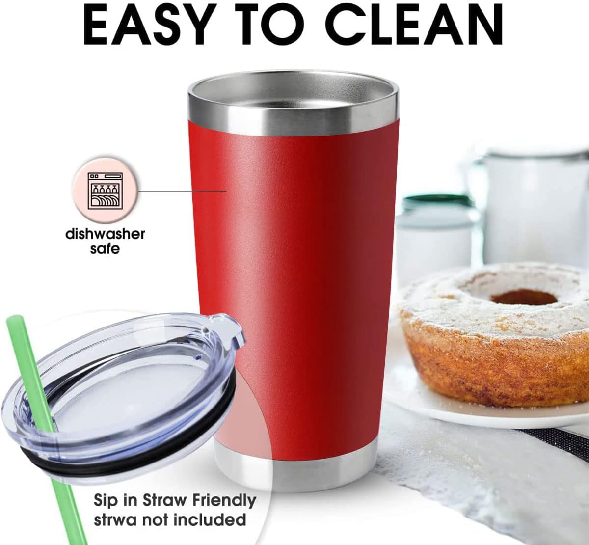 20oz Stainless Steel Tumblers Bulk, Insulated Travel Cup with Lid, Double Wall Vacuum Coffee Mug for Cold & Hot Drinks 1 Pack, Orange
