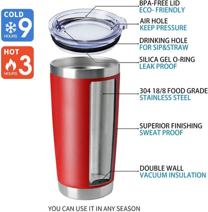 20oz Stainless Steel Tumblers Bulk, Insulated Travel Cup with Lid, Double Wall Vacuum Coffee Mug for Cold & Hot Drinks 1 Pack, Orange