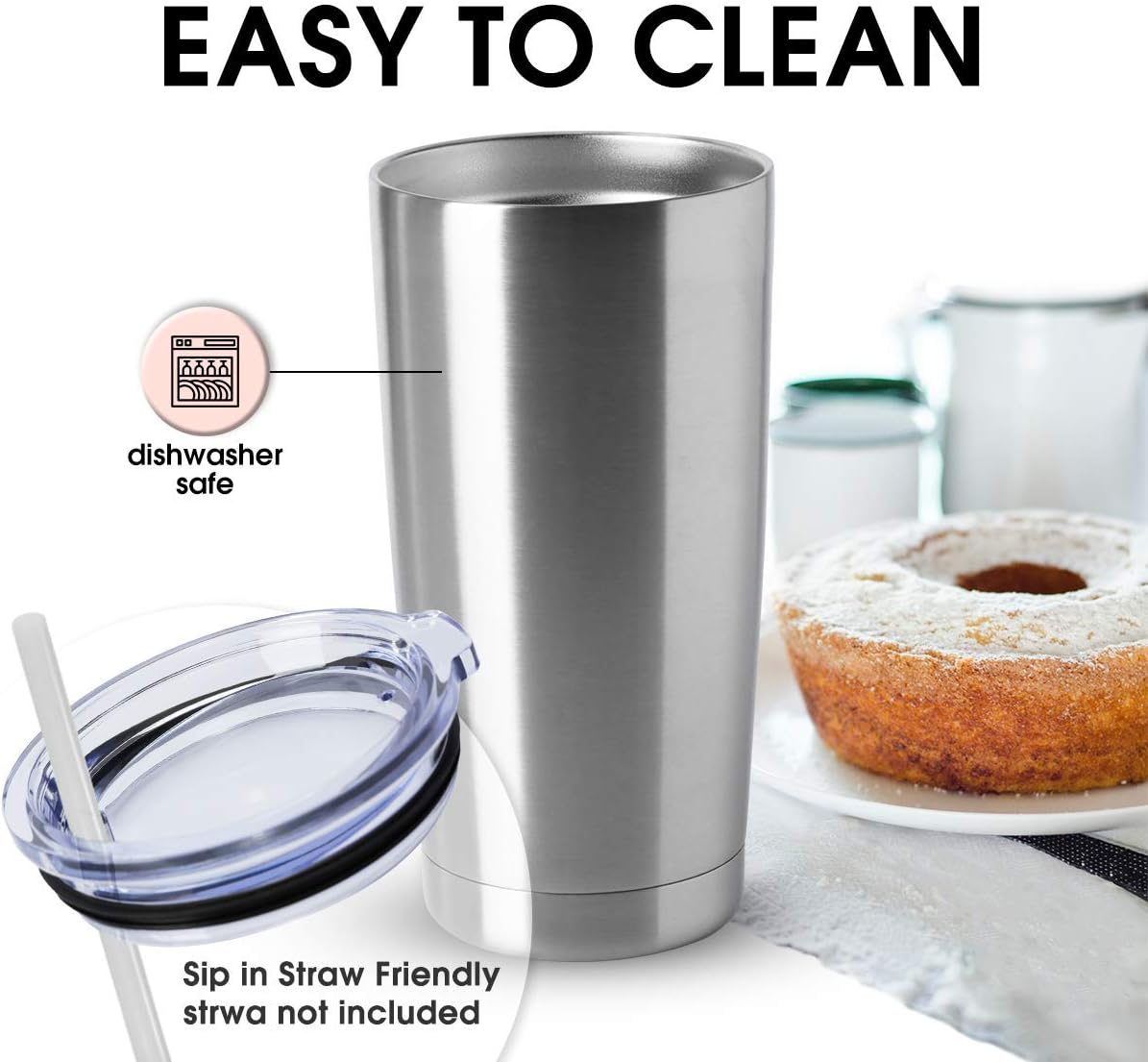 20oz Stainless Steel Tumblers Bulk, Insulated Travel Cup with Lid, Double Wall Vacuum Coffee Mug for Cold & Hot Drinks 1 Pack, Orange