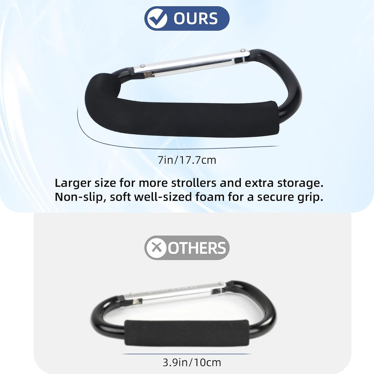 2 Pack Stroller Hooks, 6.3" Large Stroller Clip, Extra Large Carabiner, Big Carabiner Clip Heavy Duty, Universal Stroller Accessories for Mommy, Hang Shopping Bags, Purses, Diaper Bags, and Tools