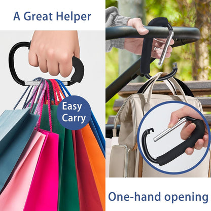 2 Pack Stroller Hooks, 6.3" Large Stroller Clip, Extra Large Carabiner, Big Carabiner Clip Heavy Duty, Universal Stroller Accessories for Mommy, Hang Shopping Bags, Purses, Diaper Bags, and Tools