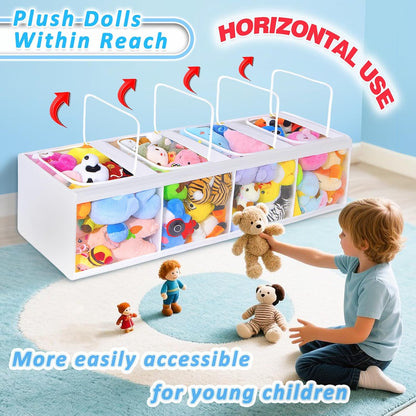 Transparent Dustproof Stuffed Animal Storage - Plushies Storage with Zipper Easy Find Items More Capacity Toy Organizer Horizontal & Vertical Dual-Use 4-Tier Space-Saving Organizer for Kids Room