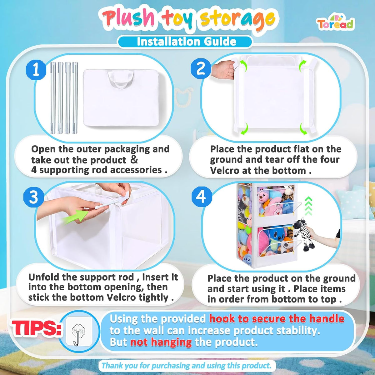 Transparent Dustproof Stuffed Animal Storage - Plushies Storage with Zipper Easy Find Items More Capacity Toy Organizer Horizontal & Vertical Dual-Use 4-Tier Space-Saving Organizer for Kids Room