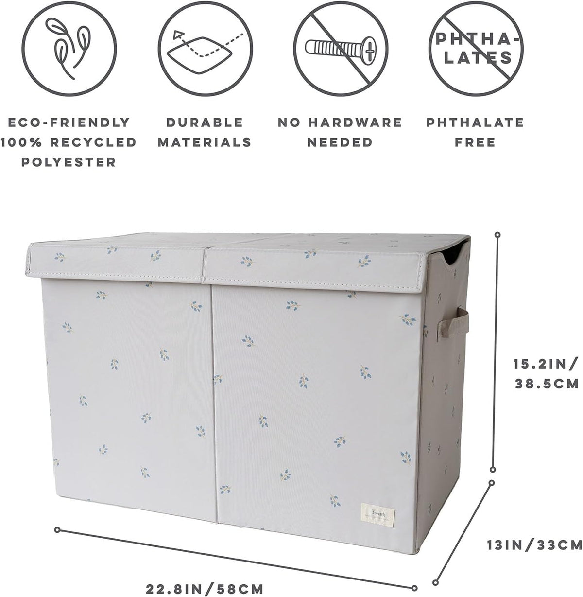 Recycled Fabric Toy Chest, Extra Large, With Lid, Gingham Beige