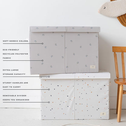 Recycled Fabric Toy Chest, Extra Large, With Lid, Gingham Beige