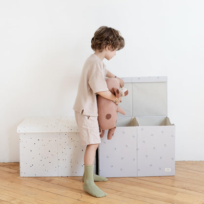 Recycled Fabric Toy Chest, Extra Large, With Lid, Gingham Beige