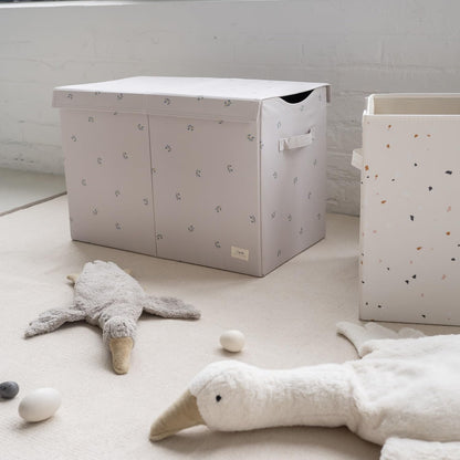 Recycled Fabric Toy Chest, Extra Large, With Lid, Gingham Beige