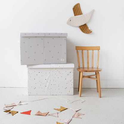 Recycled Fabric Toy Chest, Extra Large, With Lid, Gingham Beige