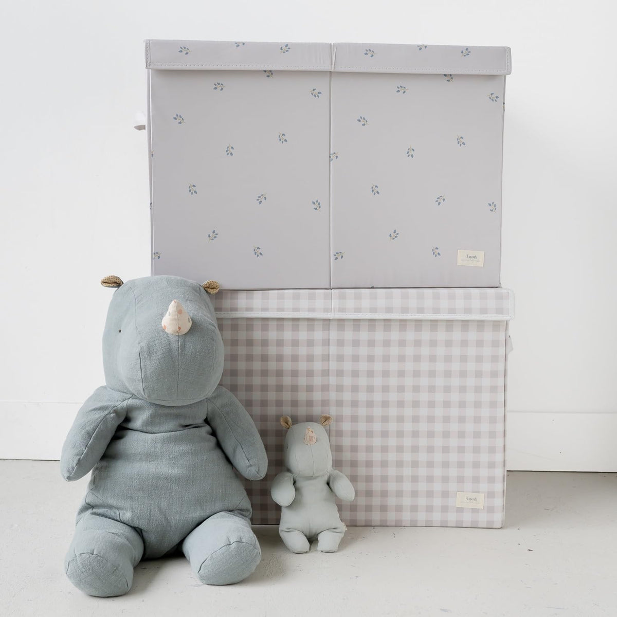 Recycled Fabric Toy Chest, Extra Large, With Lid, Gingham Beige