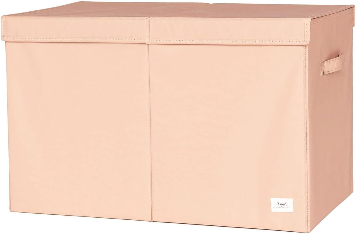 Recycled Fabric Toy Chest, Extra Large, With Lid, Gingham Beige