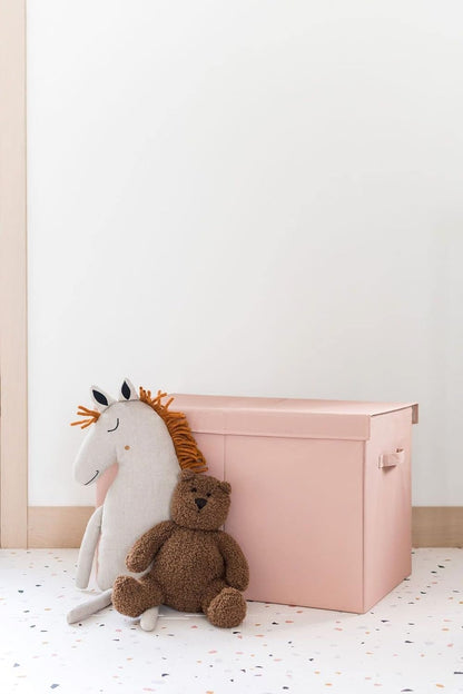 Recycled Fabric Toy Chest, Extra Large, With Lid, Gingham Beige