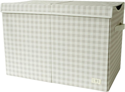 Recycled Fabric Toy Chest, Extra Large, With Lid, Gingham Beige