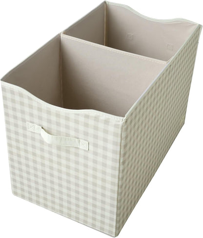 Recycled Fabric Toy Chest, Extra Large, With Lid, Gingham Beige