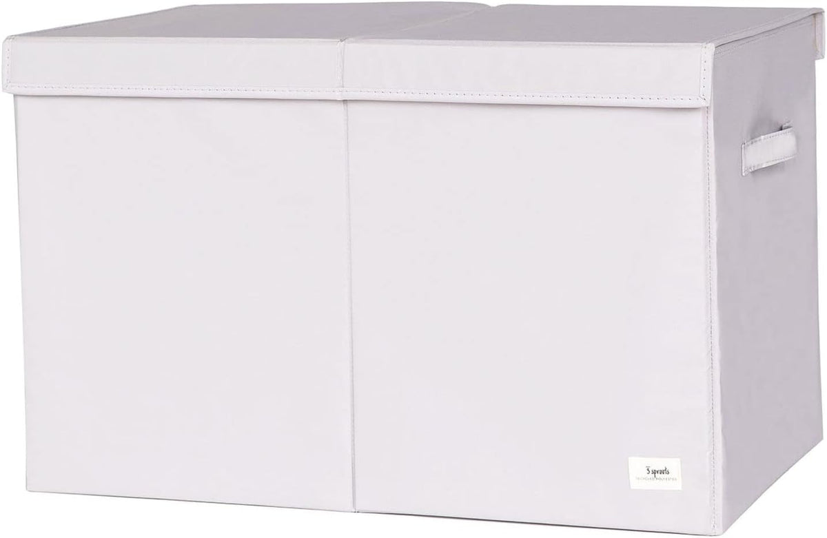 Recycled Fabric Toy Chest, Extra Large, With Lid, Gingham Beige
