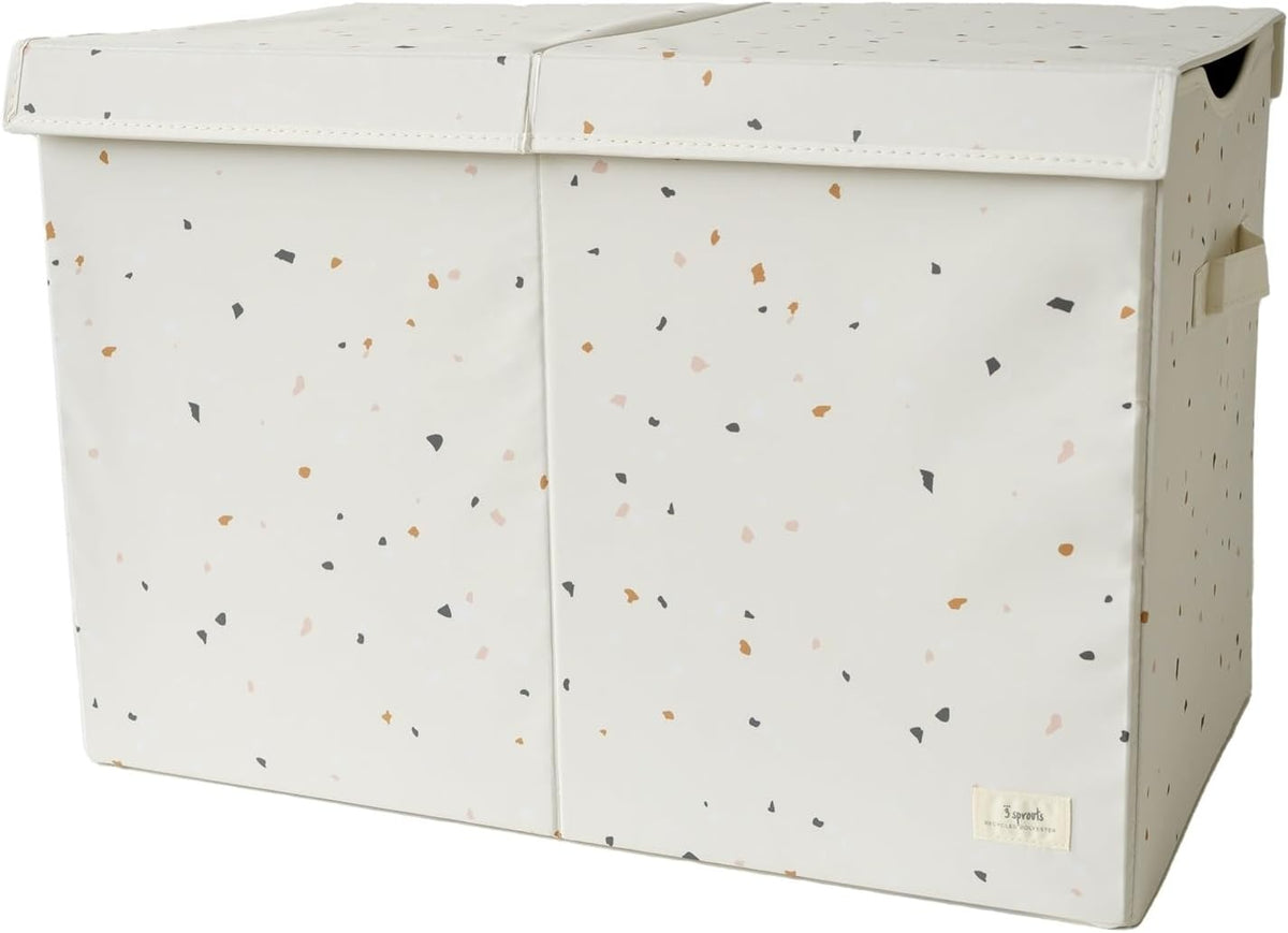 Recycled Fabric Toy Chest, Extra Large, With Lid, Gingham Beige