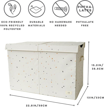 Recycled Fabric Toy Chest, Extra Large, With Lid, Gingham Beige