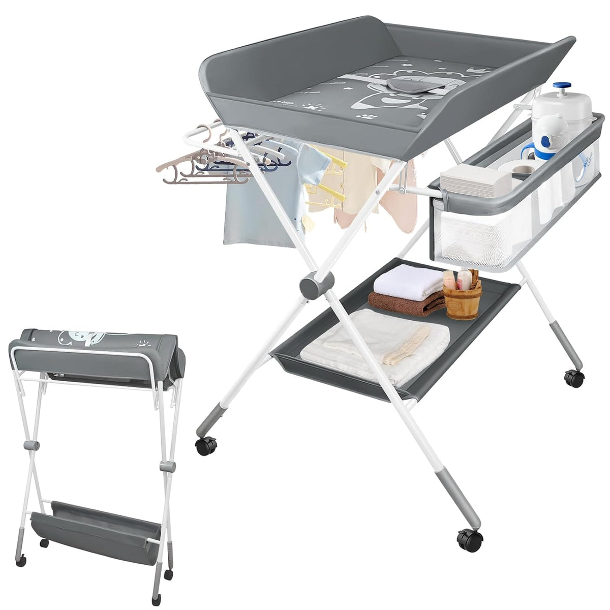 Baby Changing Table, Portable Folding Diaper Changing Station with Wheels