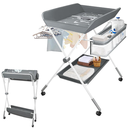 Baby Changing Table, Portable Folding Diaper Changing Station with Wheels