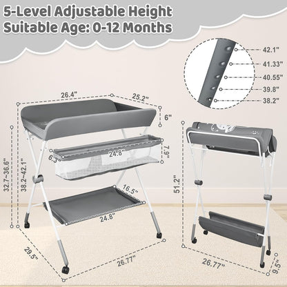 Baby Changing Table, Portable Folding Diaper Changing Station with Wheels