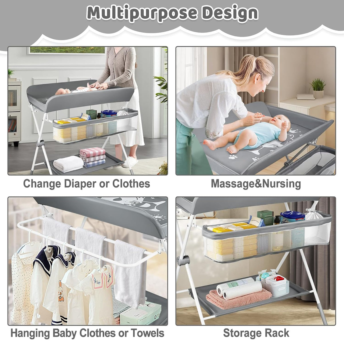 Baby Changing Table, Portable Folding Diaper Changing Station with Wheels