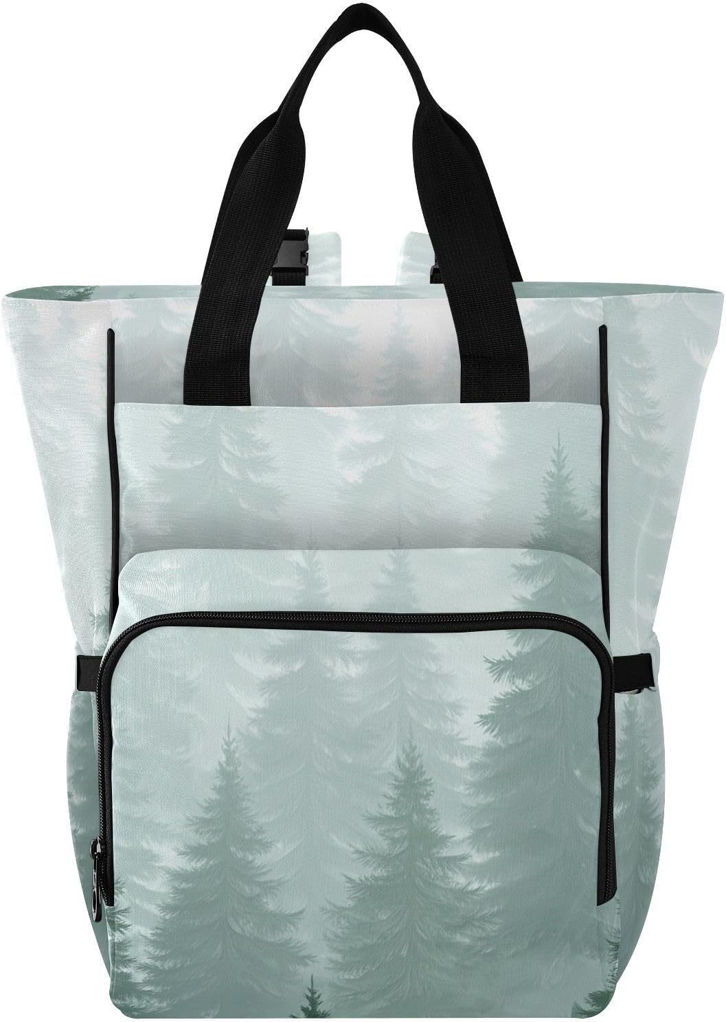 Diaper Bag Backpack, Multifunction Travel Bag for Moms Dads, Baby Changing Bag with Insulted Pockets, Stroller Straps and Side Bottle Pockets Misty Pine Pattern